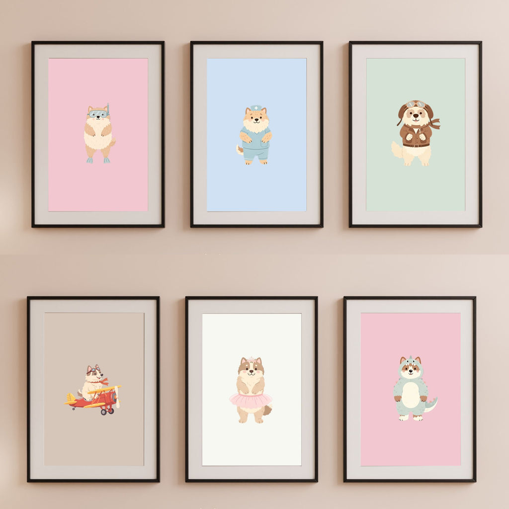 Caucasian Kids Nursery Wall Art Print Bundle — 22 Dog Costume Designs, 5 Colours, 6 Print Sizes | Digital Download