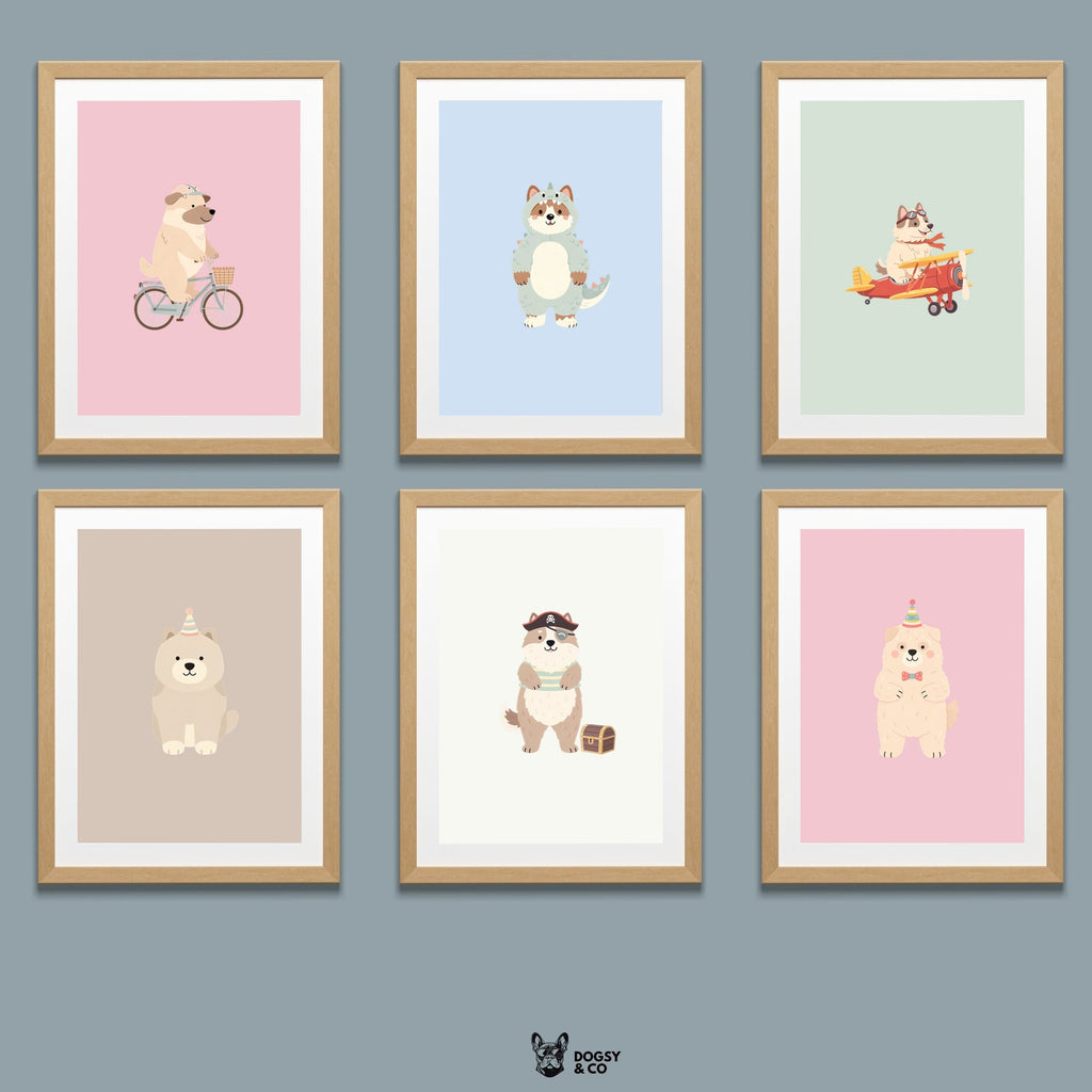Caucasian Kids Nursery Wall Art Print Bundle — 22 Dog Costume Designs, 5 Colours, 6 Print Sizes | Digital Download