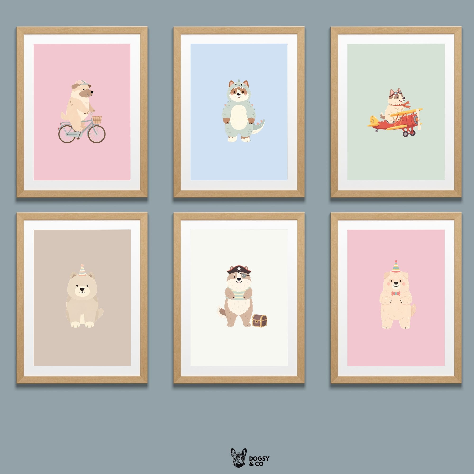 Caucasian Kids Nursery Wall Art Print Bundle — 22 Dog Costume Designs, 5 Colours, 6 Print Sizes | Digital Download