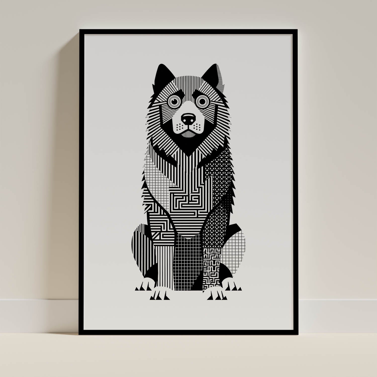 Caucasian Geometric Line Art - Black Frame Mockup
