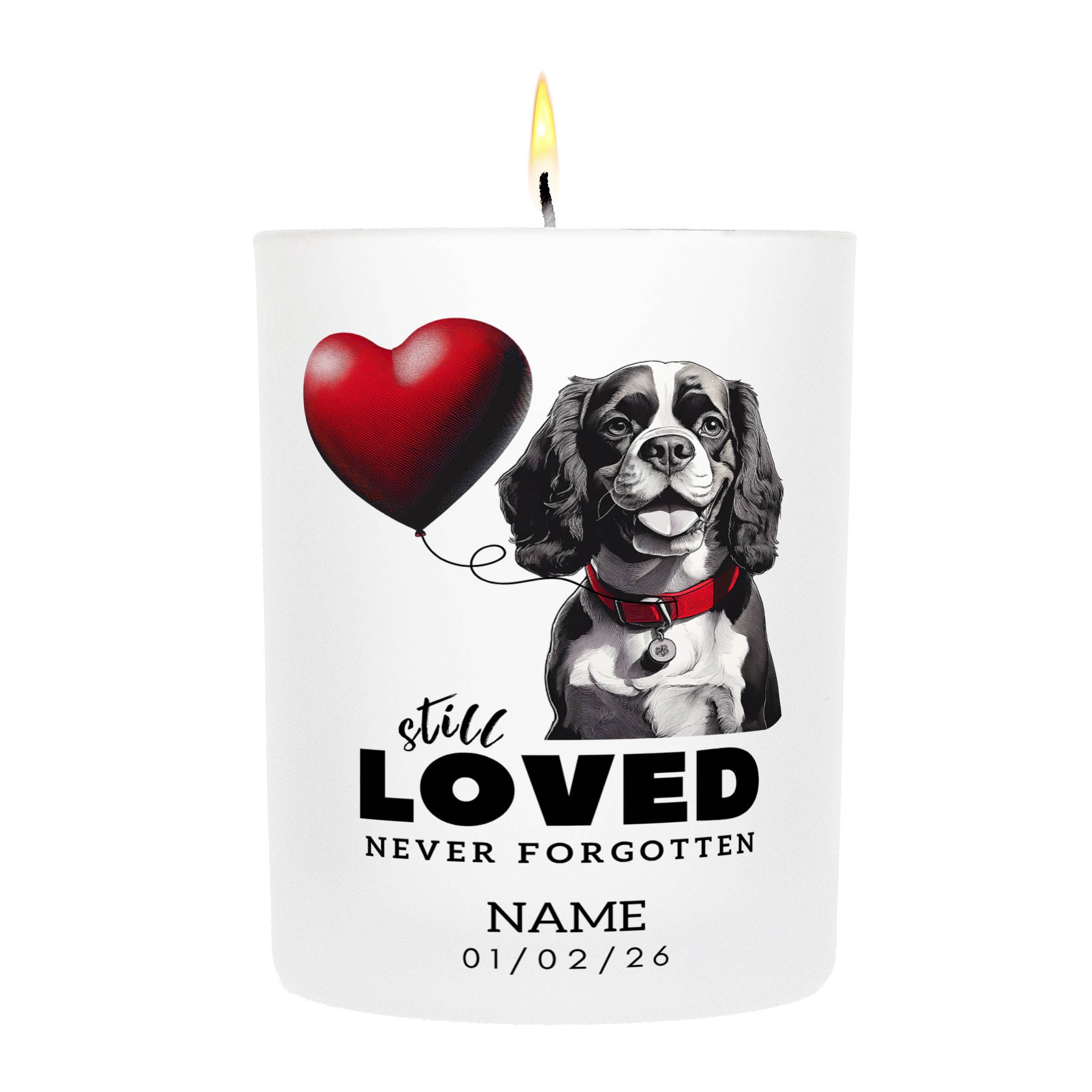 Cavalier Spaniel No Leash No Limits Just Love Custom Candle