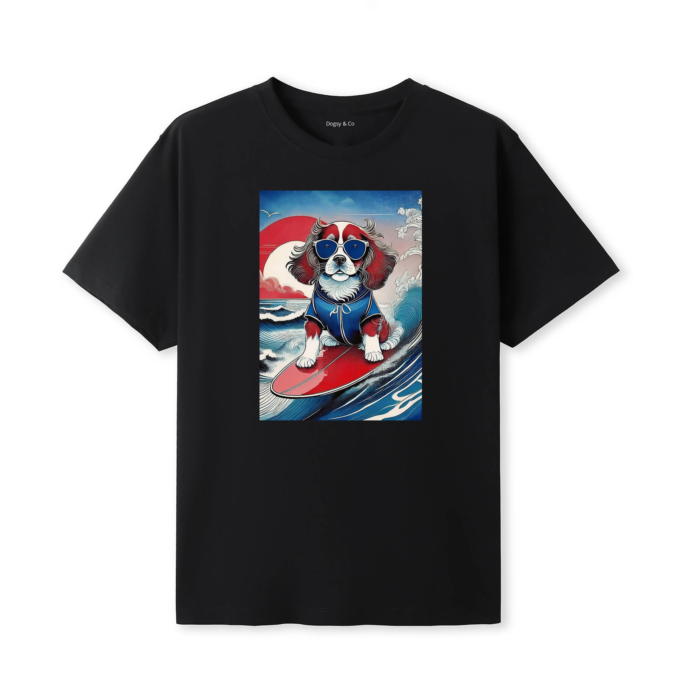 Cavalier King Charles Spaniel Surfer Hokusai Dogs T-Shirt Artwork