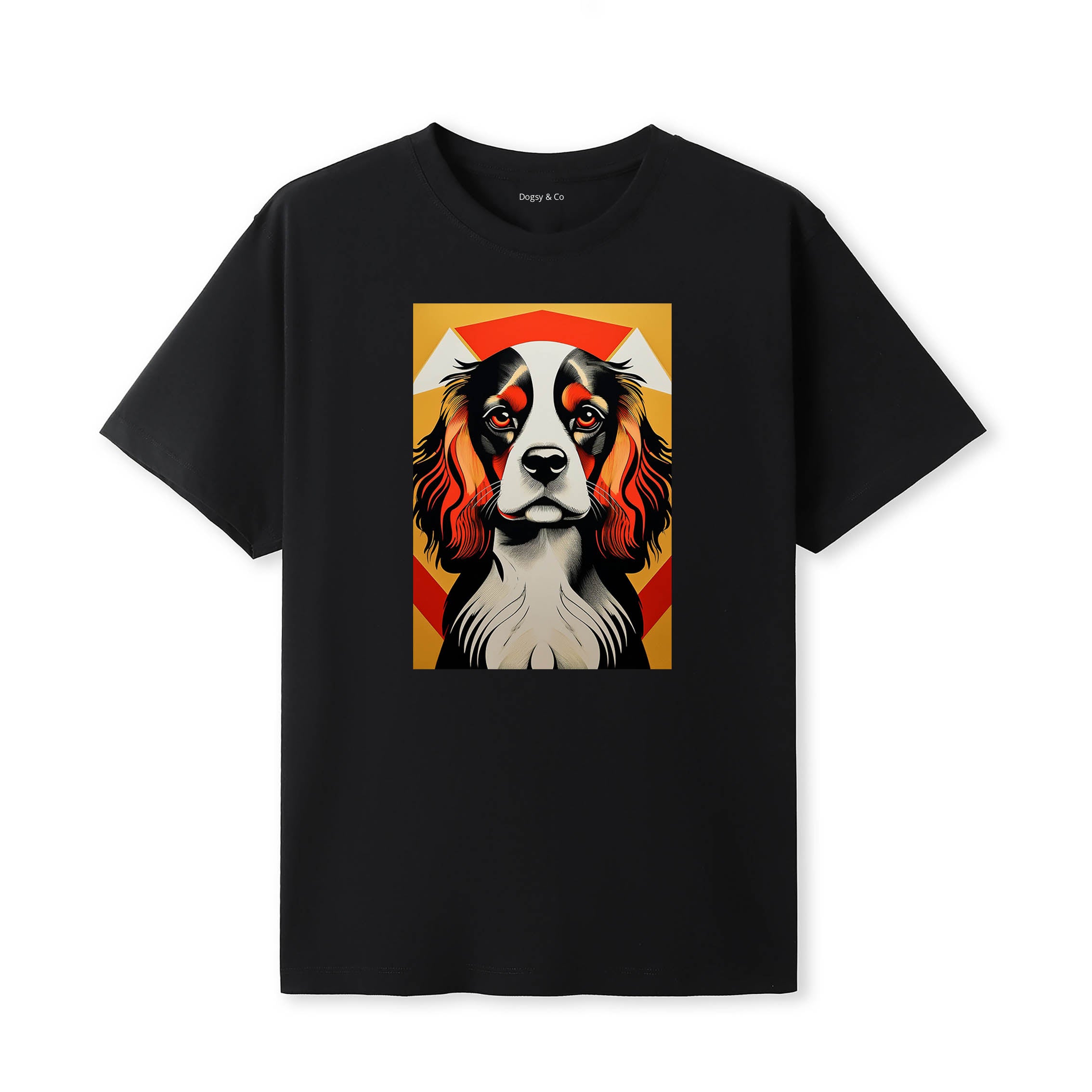 Cavalier King Charles Spaniel Retro Geo Orange Dog T-Shirt | Dogsy & Co