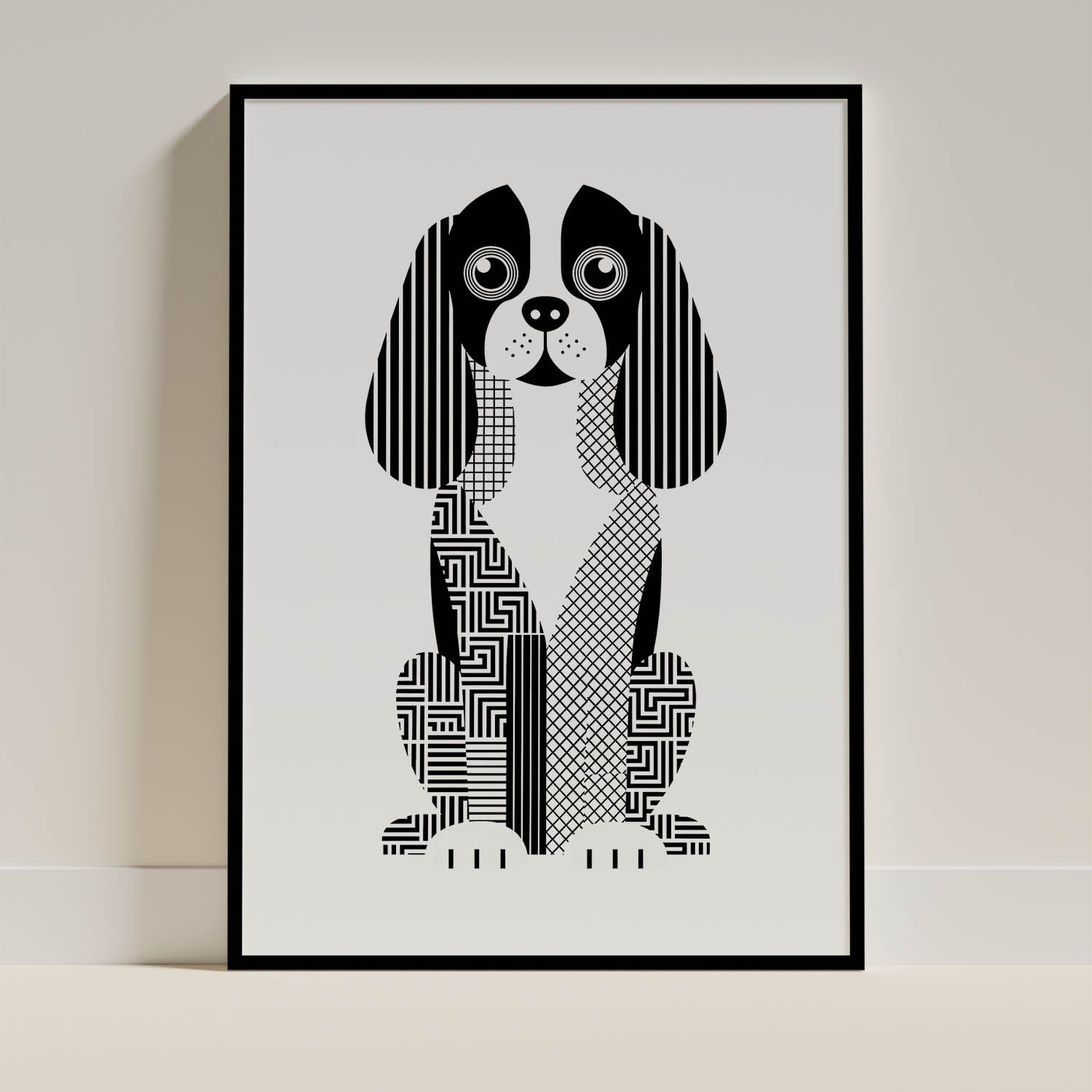 Cavalier Spaniel Geometric Line Art - Black Frame Mockup