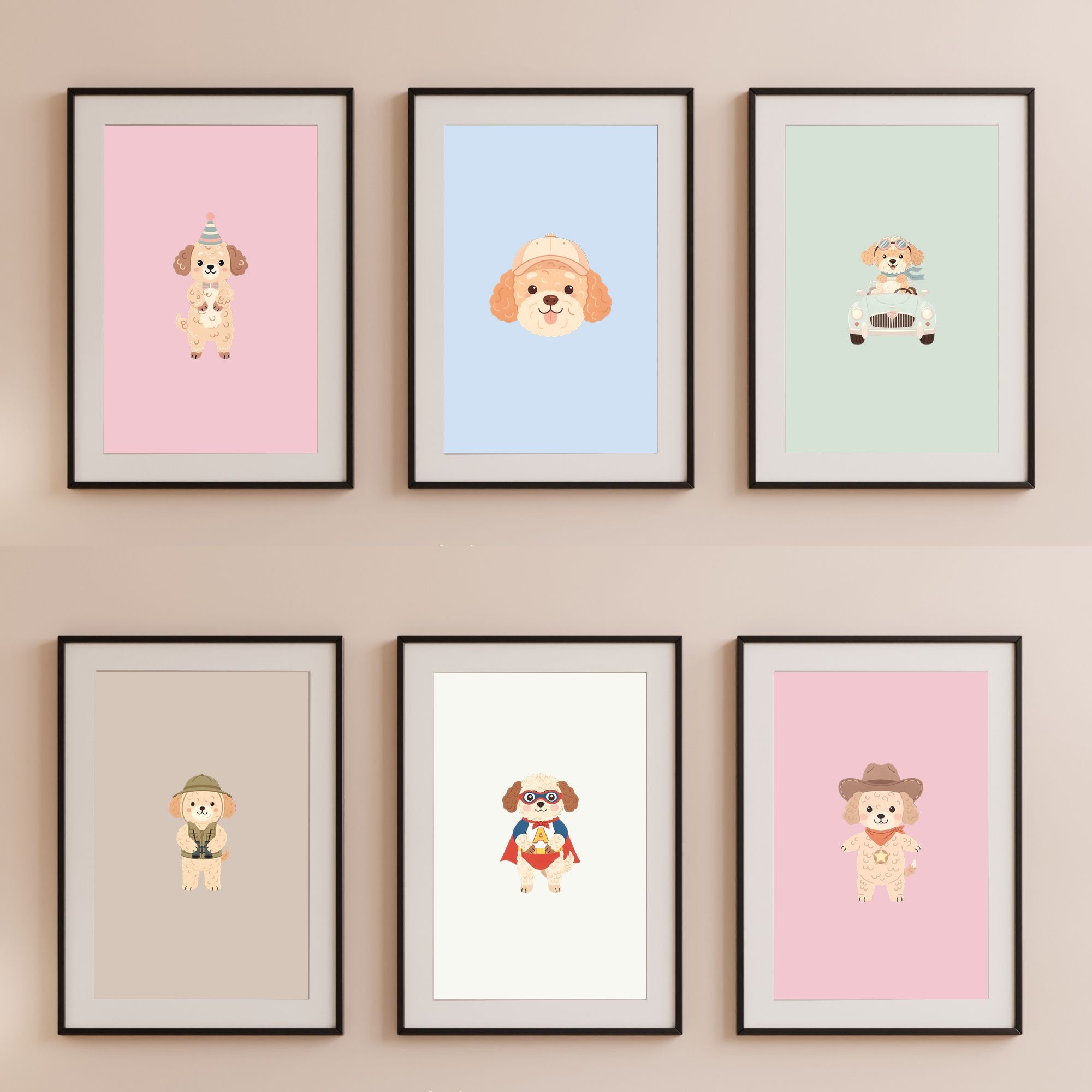 Cavoodle Kids Nursery Wall Art Print Bundle — 22 Dog Costume Designs, 5 Colours, 6 Print Sizes | Digital Download