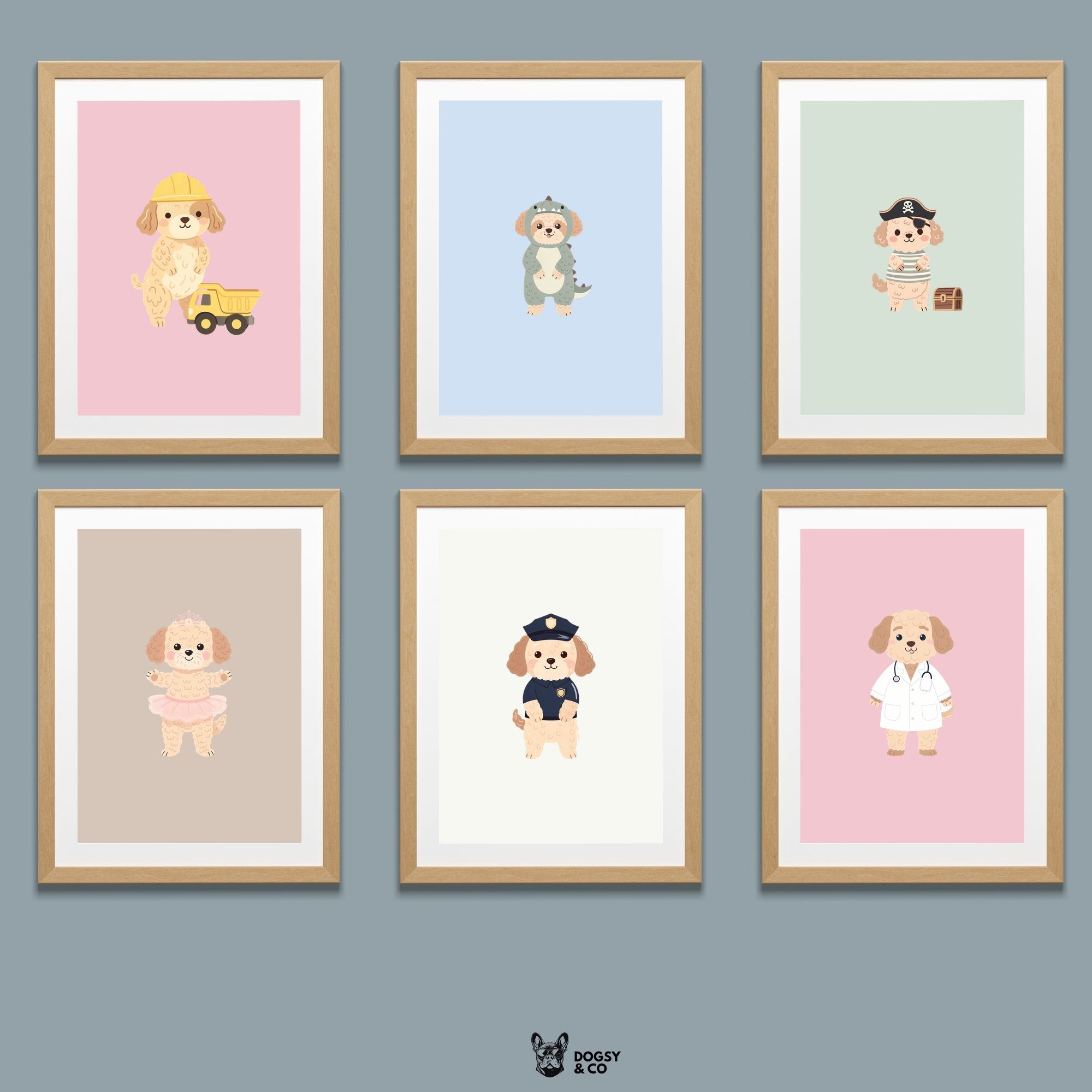 Cavoodle Kids Nursery Wall Art Print Bundle — 22 Dog Costume Designs, 5 Colours, 6 Print Sizes | Digital Download