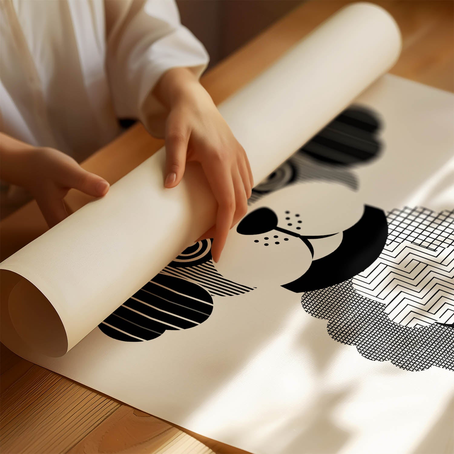 Cavoodle Geometric Line Art Print - Framed Mockup