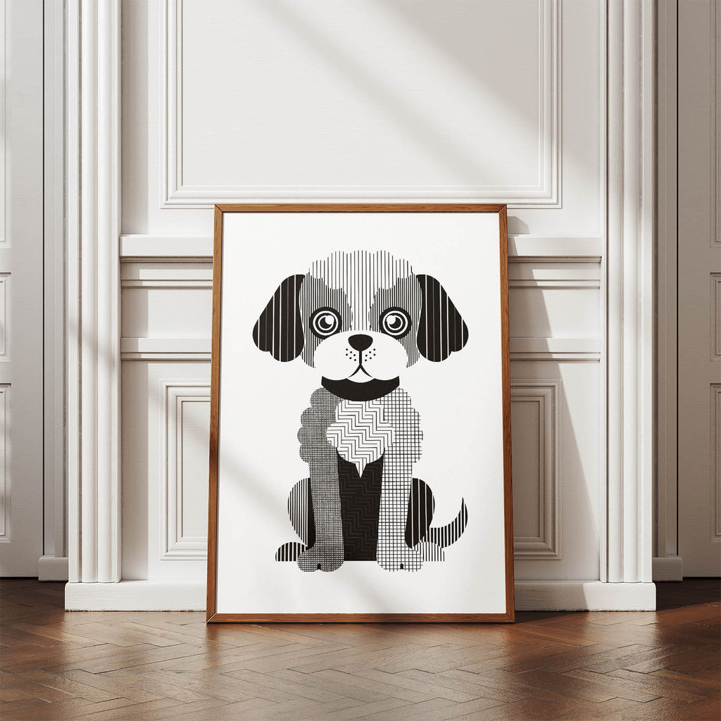 Cavoodle Geometric Line Art Print - Framed Mockup