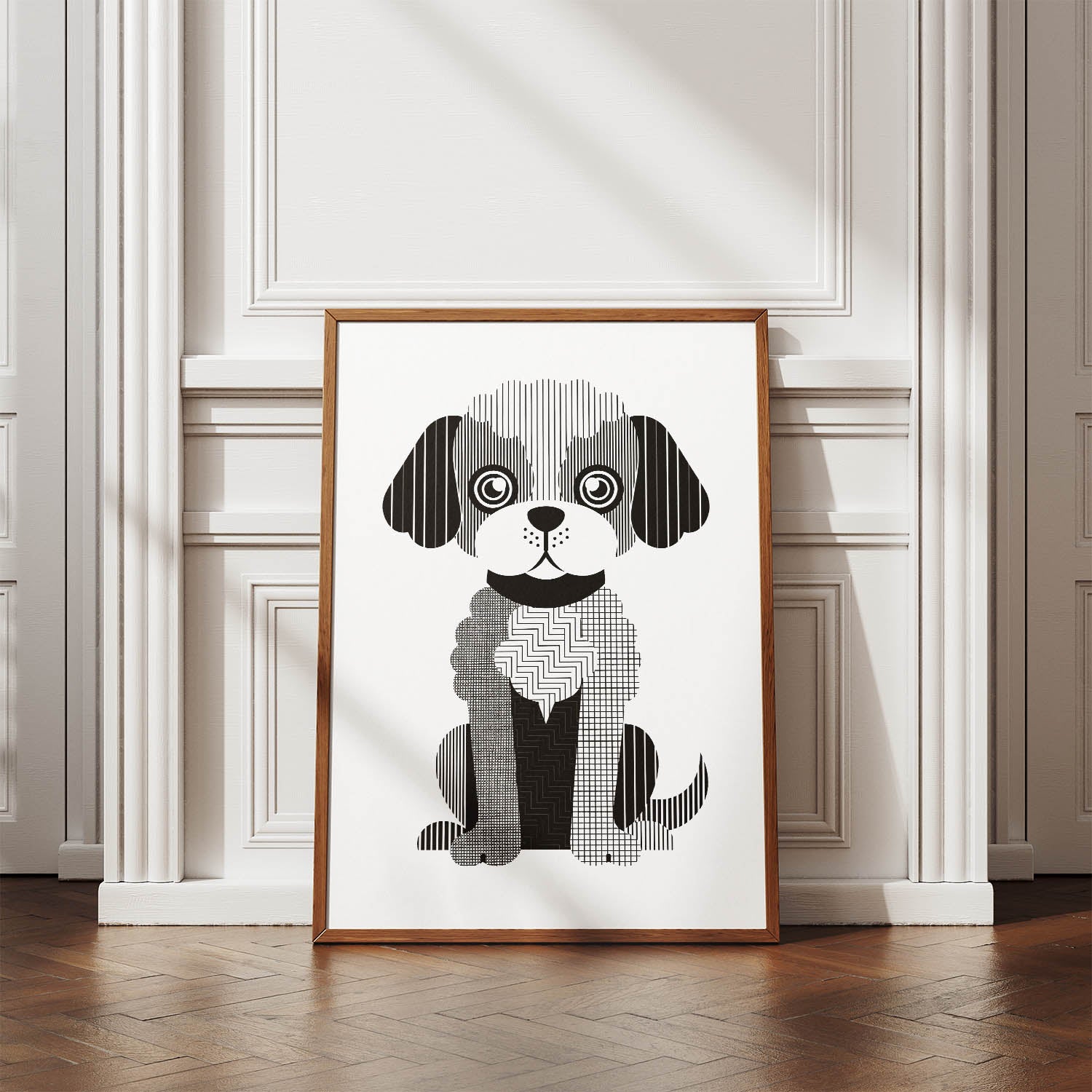 Cavoodle Geometric Line Art Print - Framed Mockup