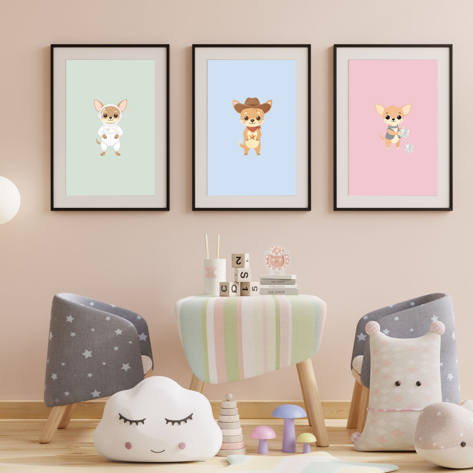 Chihuahua Kids Nursery Wall Art Print Bundle — 22 Dog Costume Designs, 5 Colours, 6 Print Sizes | Digital Download