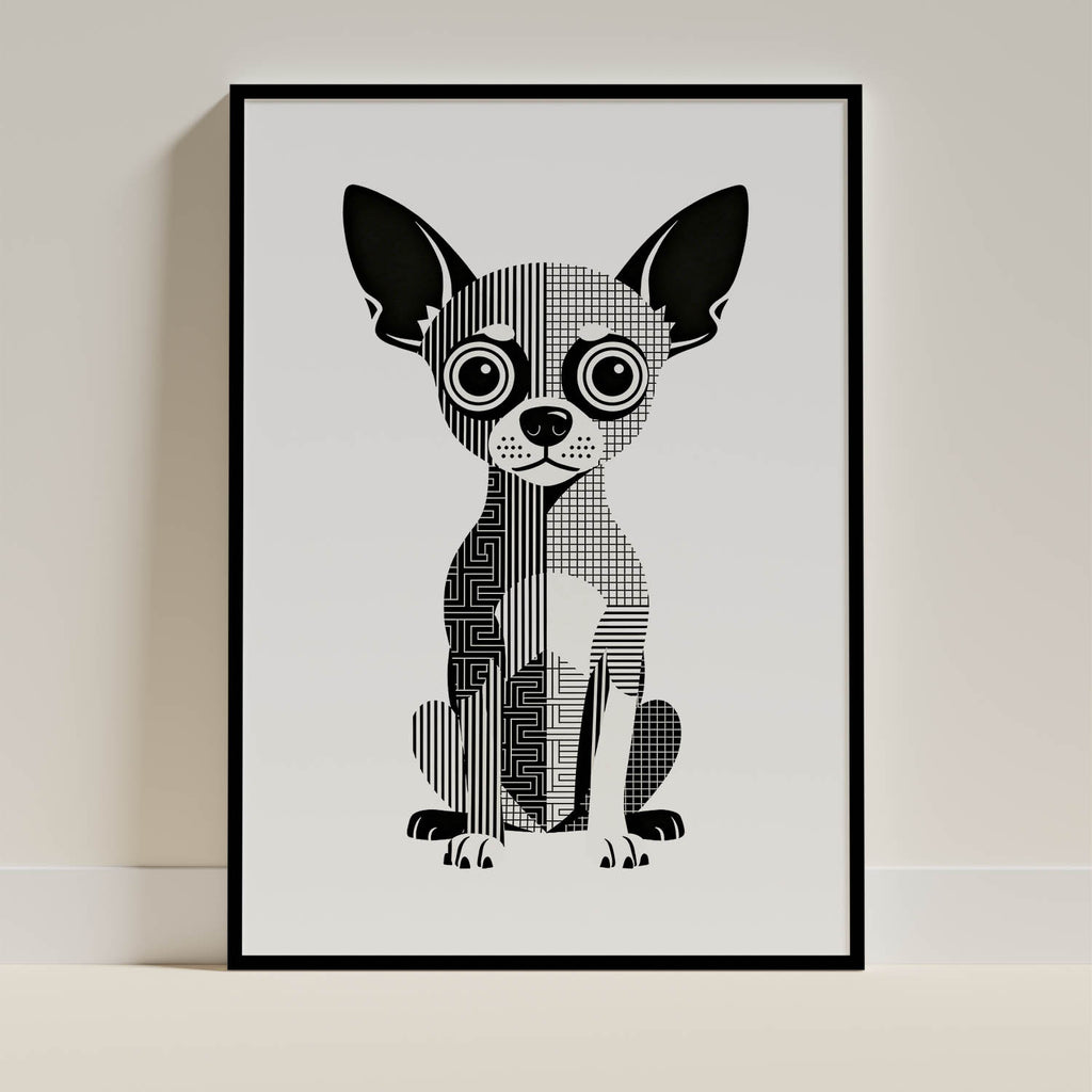 Chihuahua Geometric Line Art Print - Framed Mockup