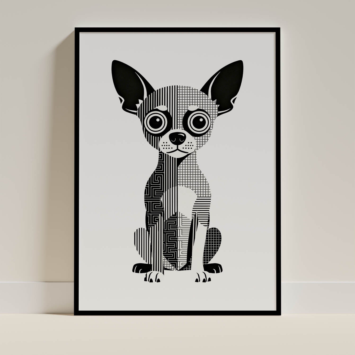 Chihuahua Geometric Line Art - Black Frame Mockup