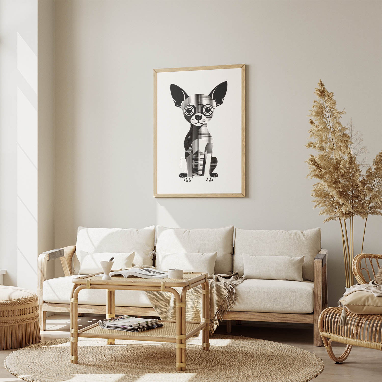 Chihuahua Geometric Line Art Print - Framed Mockup