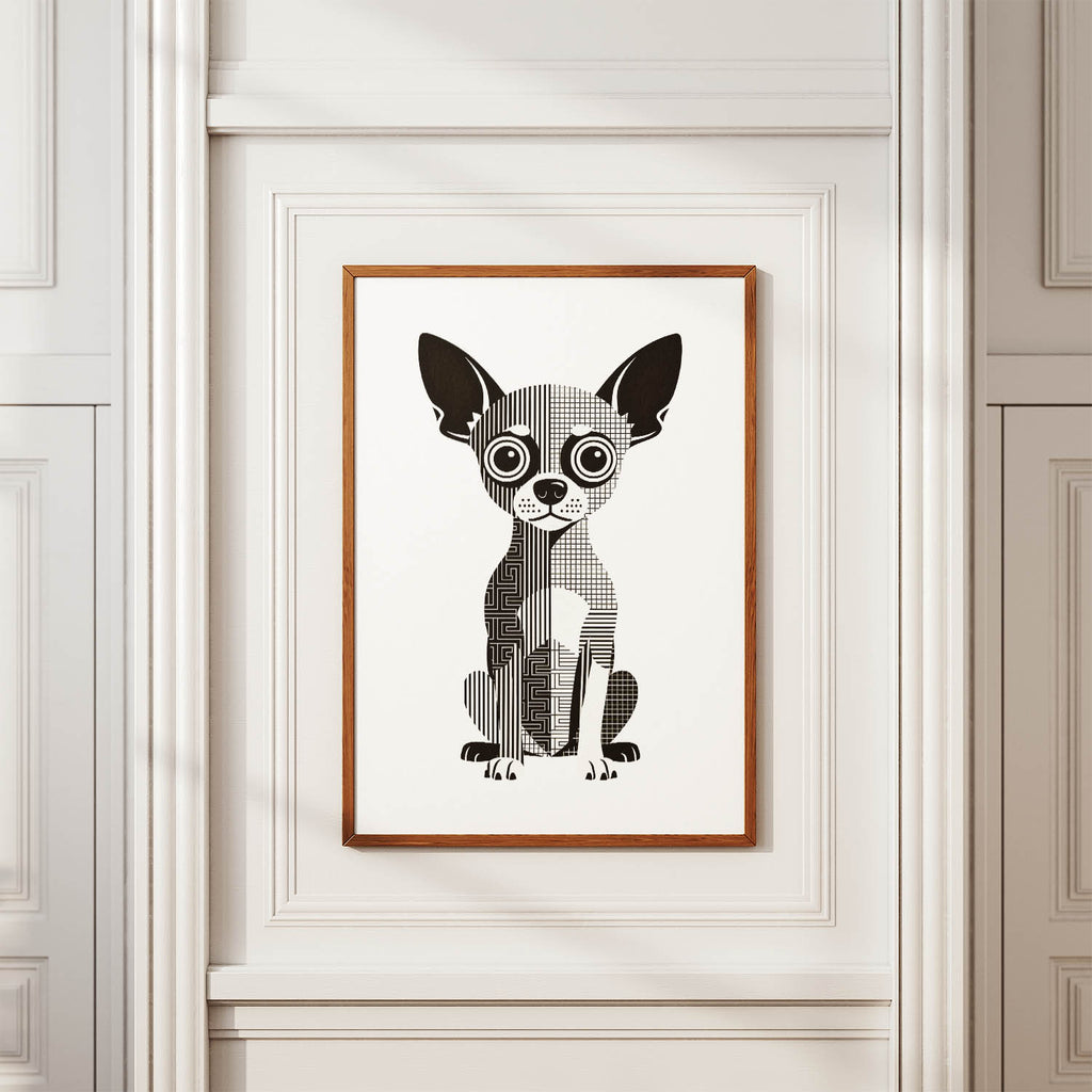 Chihuahua Geometric Line Art Print - Framed Mockup