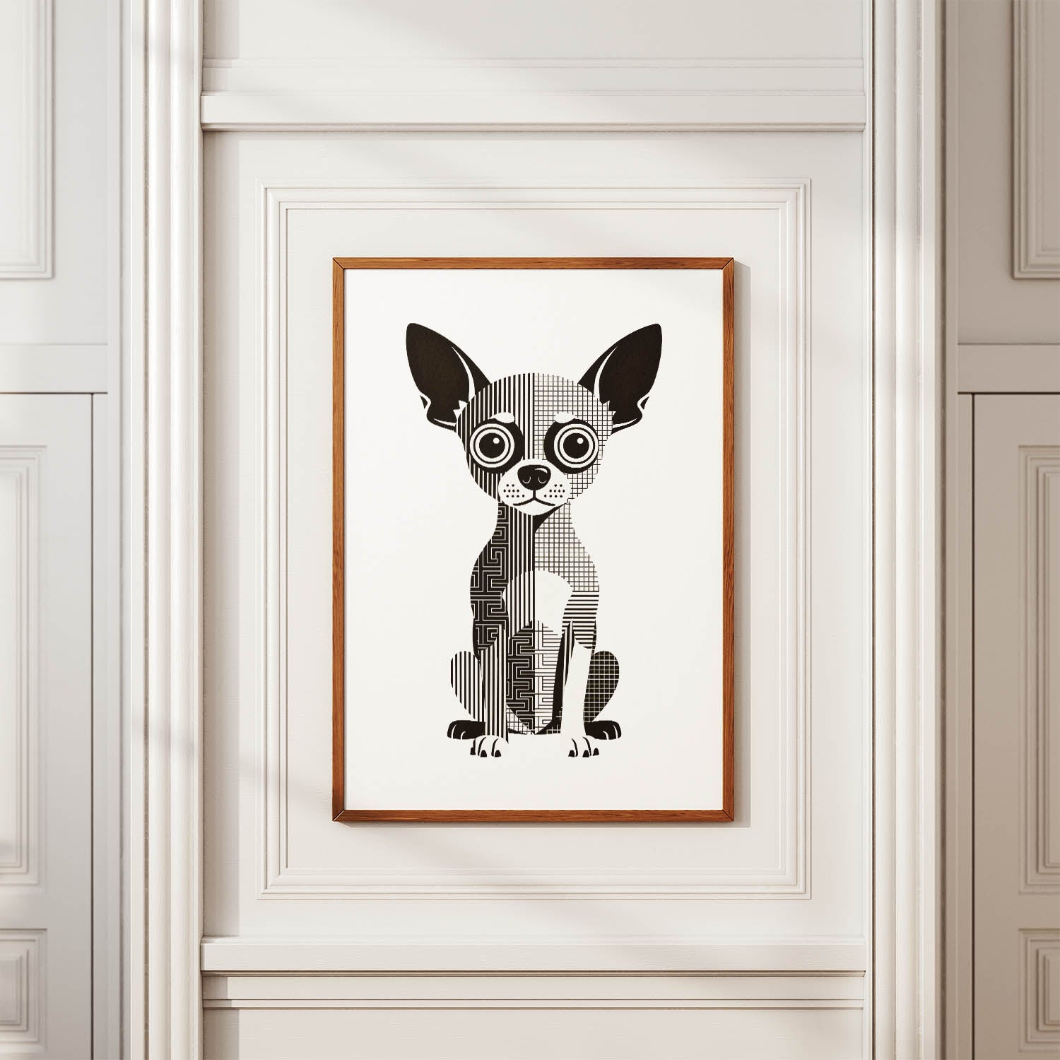 Chihuahua Geometric Line Art Print - Framed Mockup