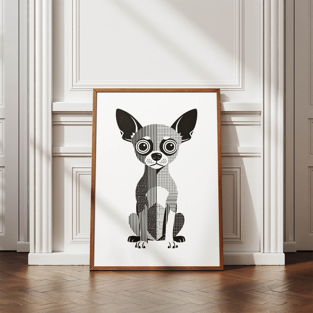 Chihuahua Geometric Line Art Print - Framed Mockup