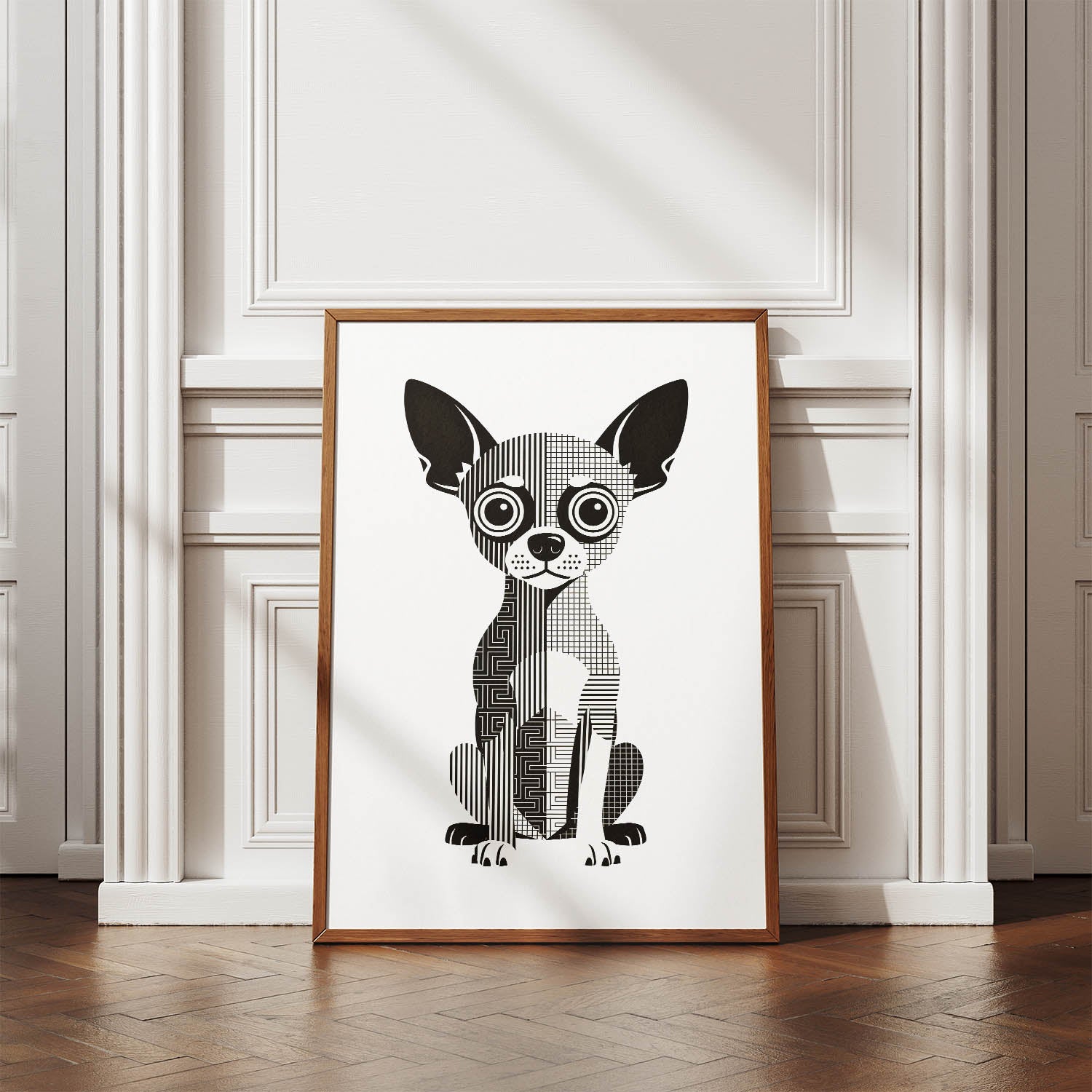Chihuahua Geometric Line Art Print - Framed Mockup
