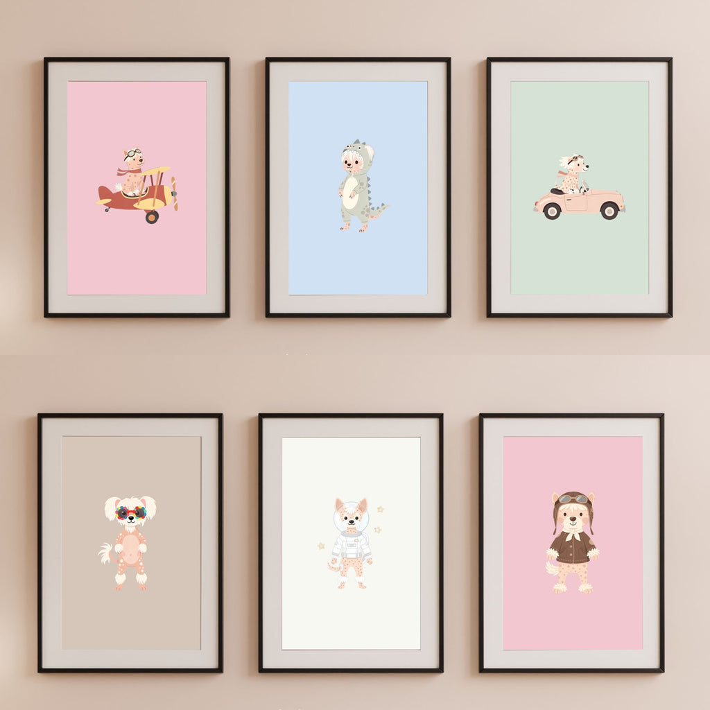 Chinese Crested Kids Nursery Wall Art Print Bundle — 22 Dog Costume Designs, 5 Colours, 6 Print Sizes | Digital Download