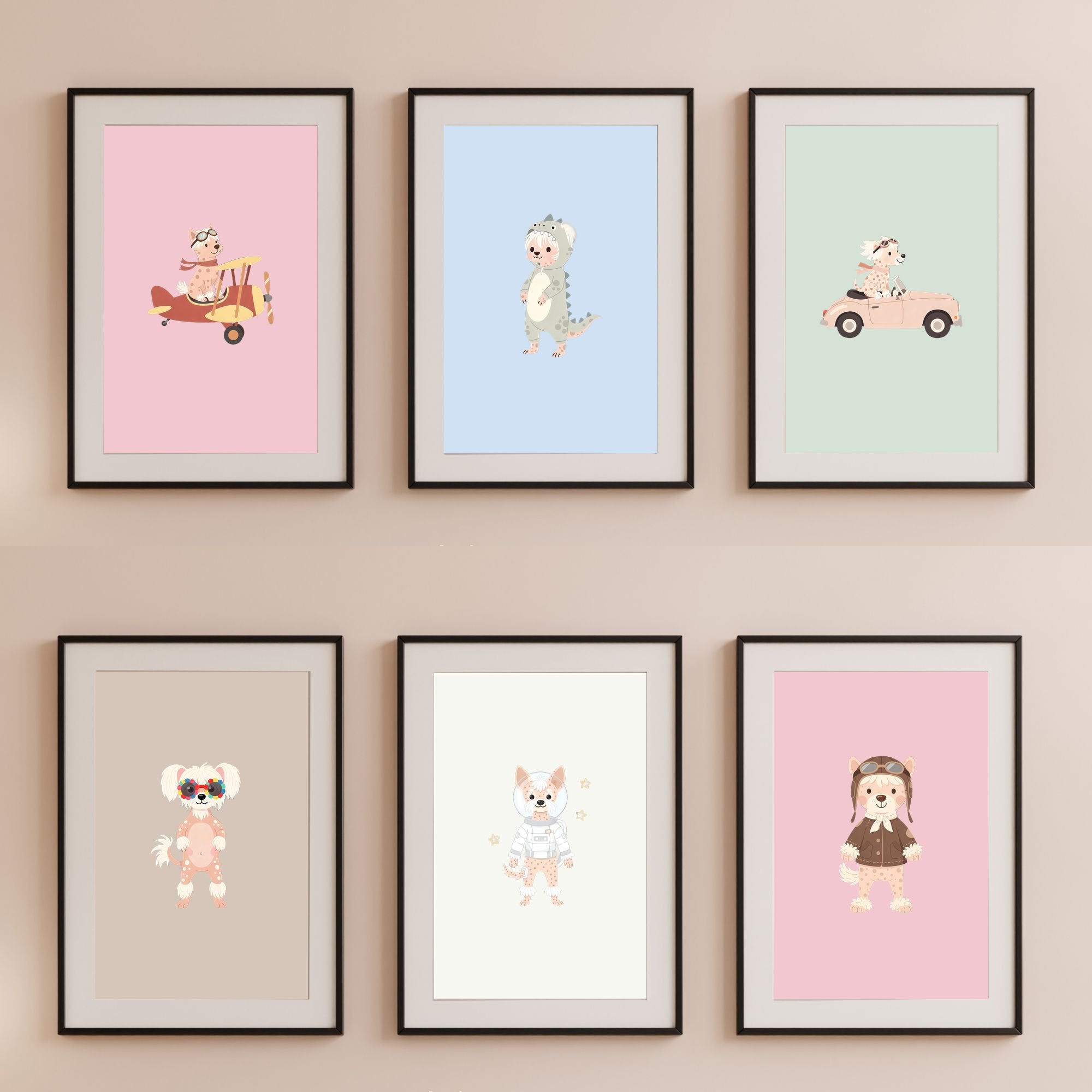 Chinese Crested Kids Nursery Wall Art Print Bundle — 22 Dog Costume Designs, 5 Colours, 6 Print Sizes | Digital Download