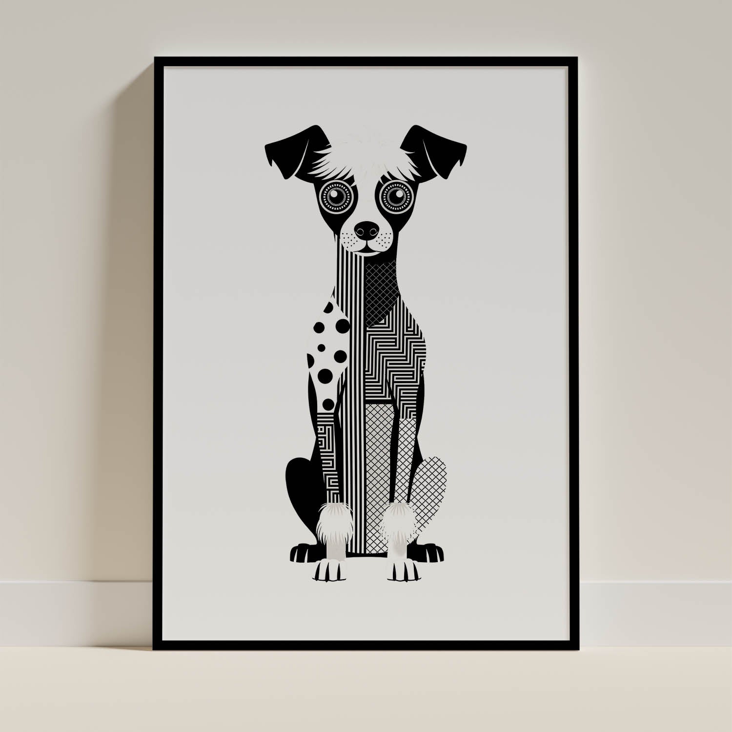 Chinese Crested Geometric Line Art - Black Frame Mockup