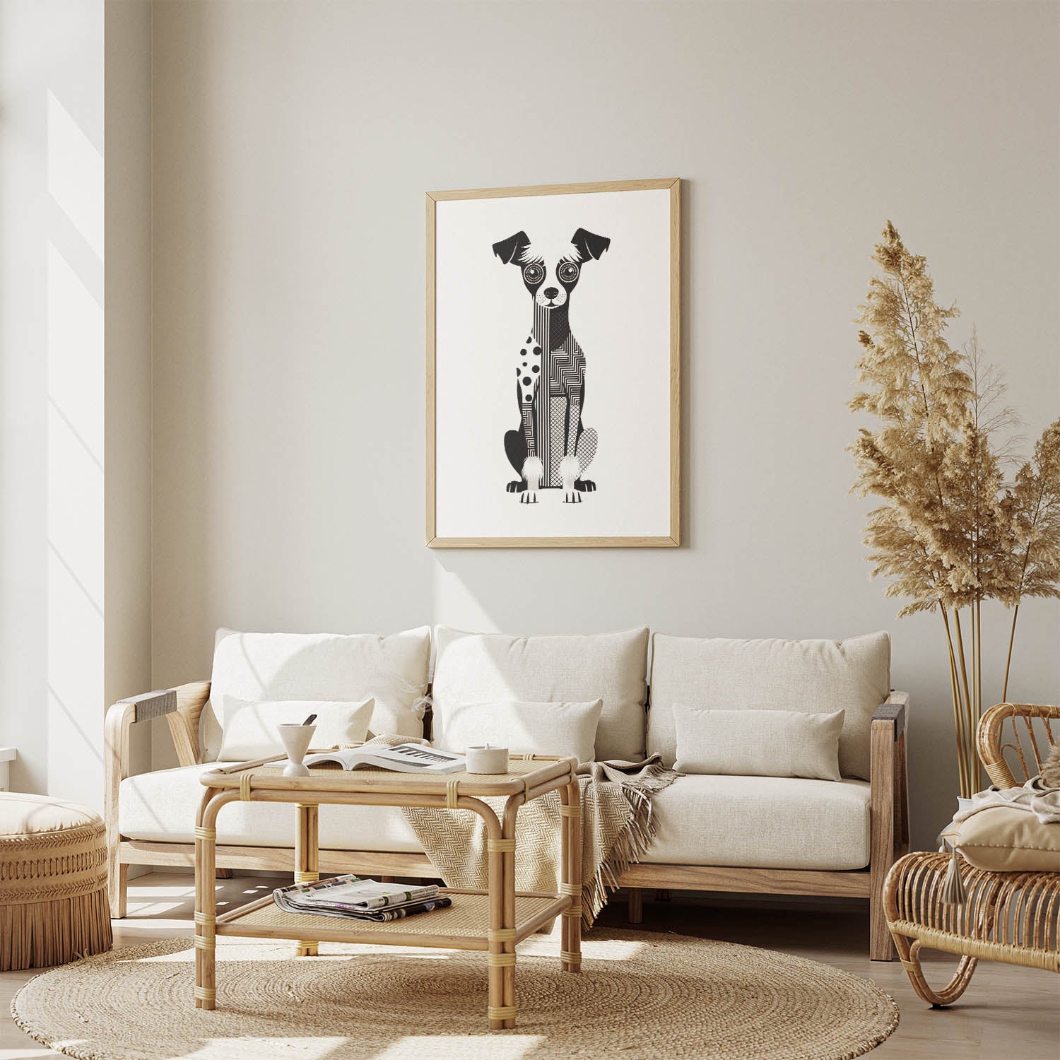 Chinese Crested Geometric Line Art Print - Framed Mockup