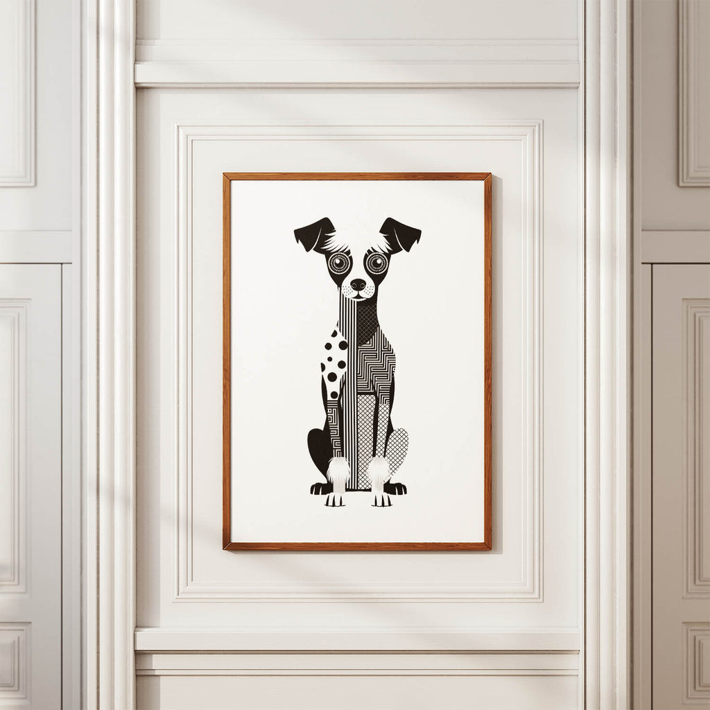Chinese Crested Geometric Line Art Print - Framed Mockup