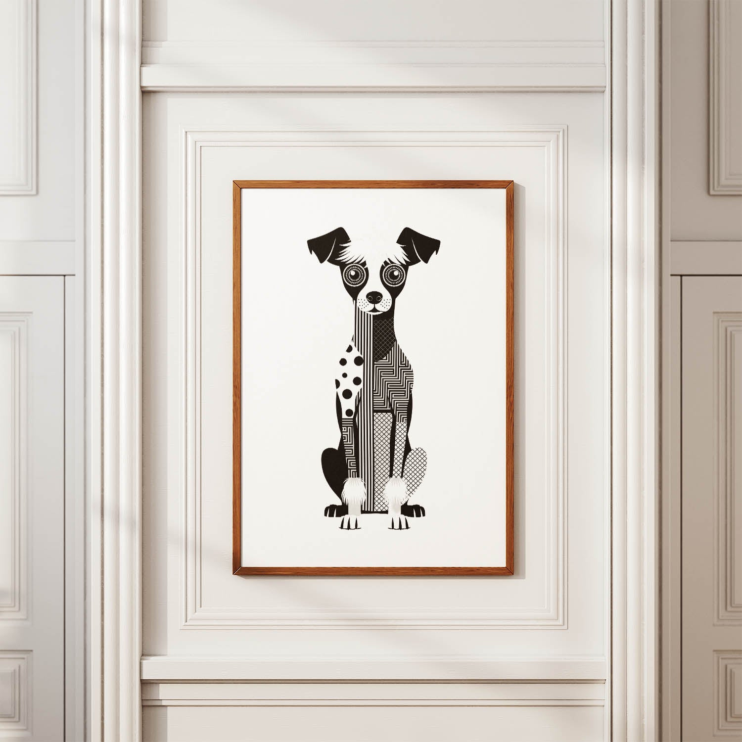 Chinese Crested Geometric Line Art Print - Framed Mockup