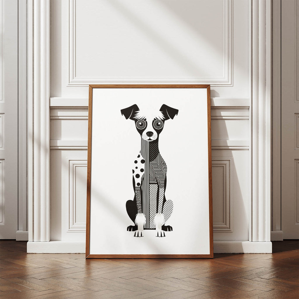 Chinese Crested Geometric Line Art Print - Framed Mockup