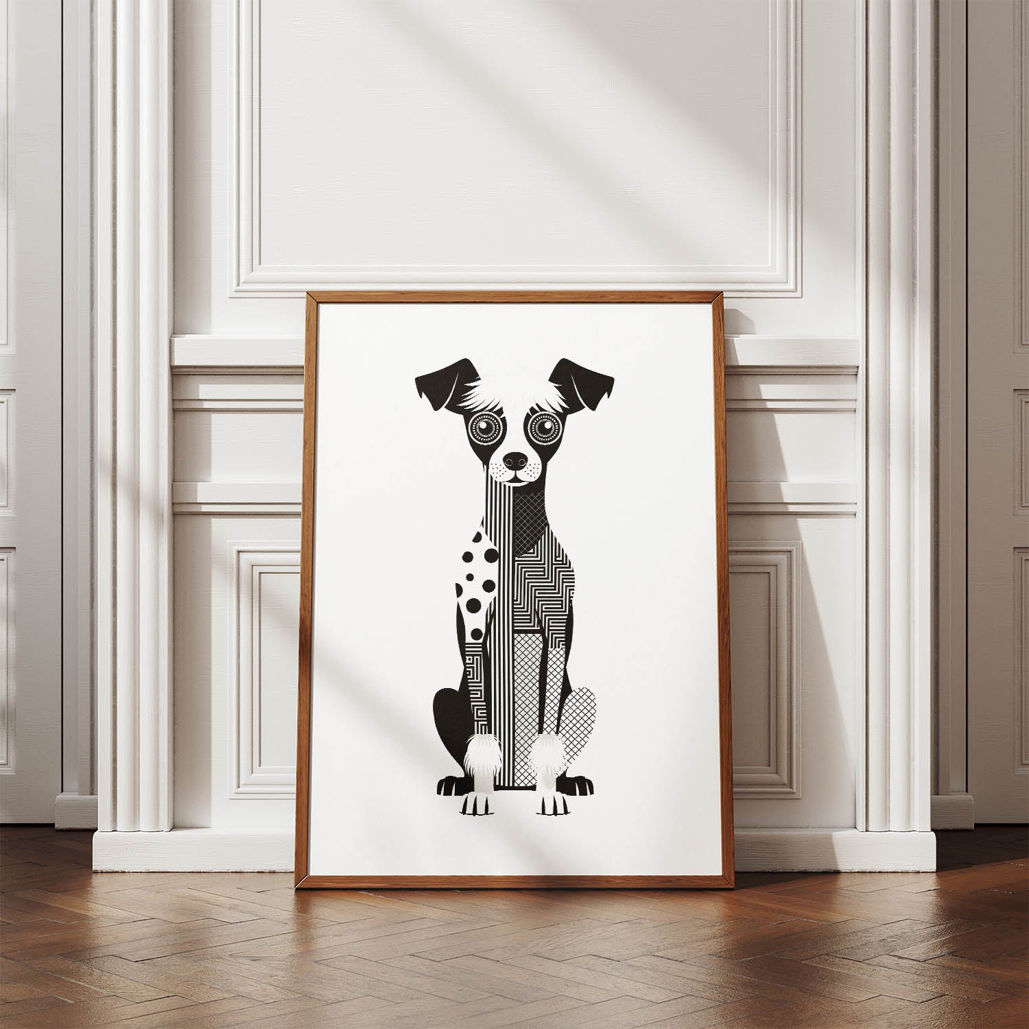 Chinese Crested Geometric Line Art Print - Framed Mockup