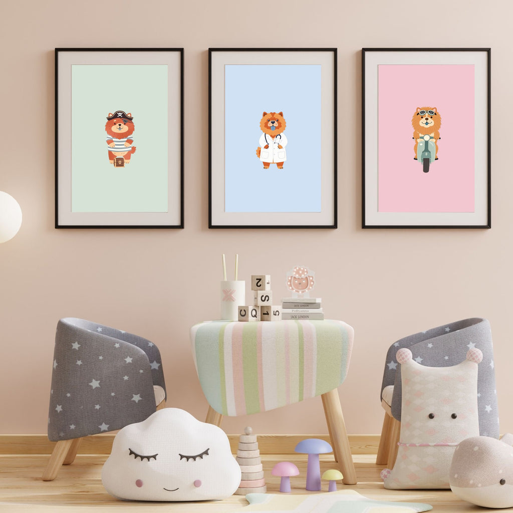 Chow Chow Kids Nursery Wall Art Print Bundle — 22 Dog Costume Designs, 5 Colours, 6 Print Sizes | Digital Download