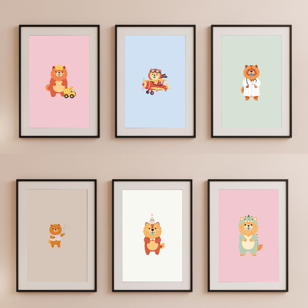 Chow Chow Kids Nursery Wall Art Print Bundle — 22 Dog Costume Designs, 5 Colours, 6 Print Sizes | Digital Download