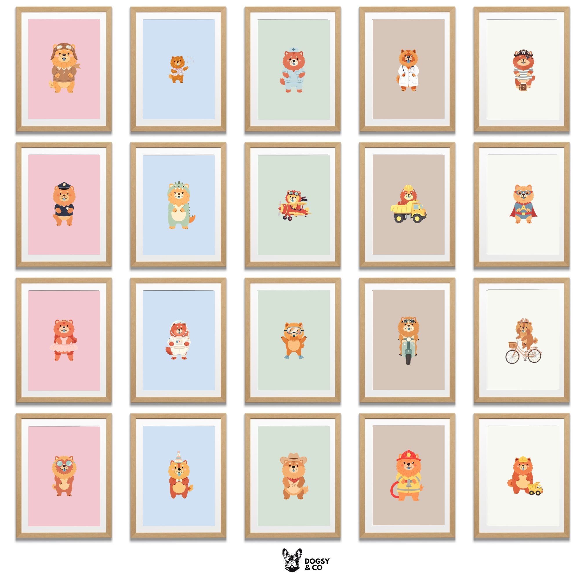 Chow Chow Kids Nursery Wall Art Print Bundle — 22 Dog Costume Designs, 5 Colours, 6 Print Sizes | Digital Download