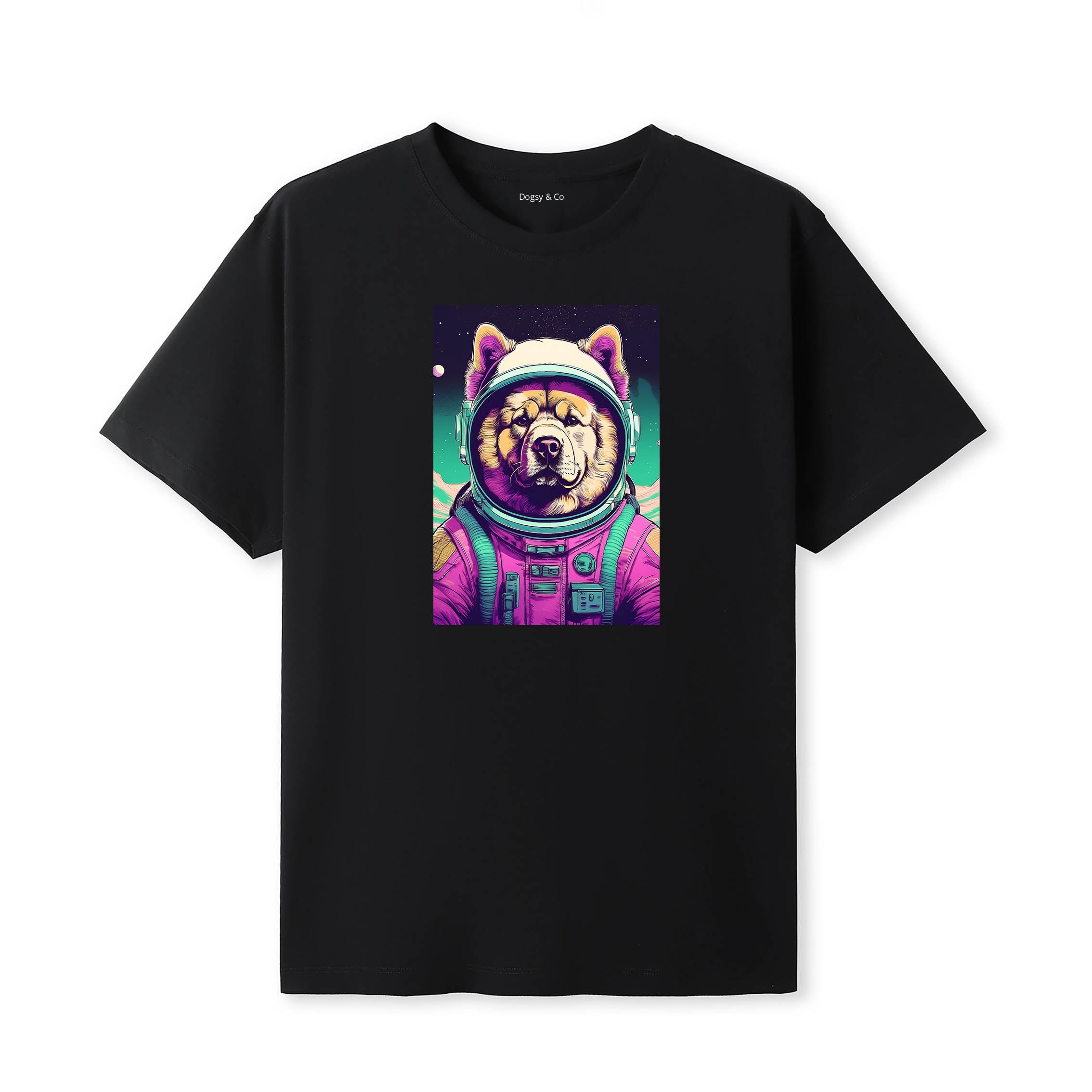 Chow Chow Space Dogs T-Shirt colourful astronaut dog artwork in a retro space design