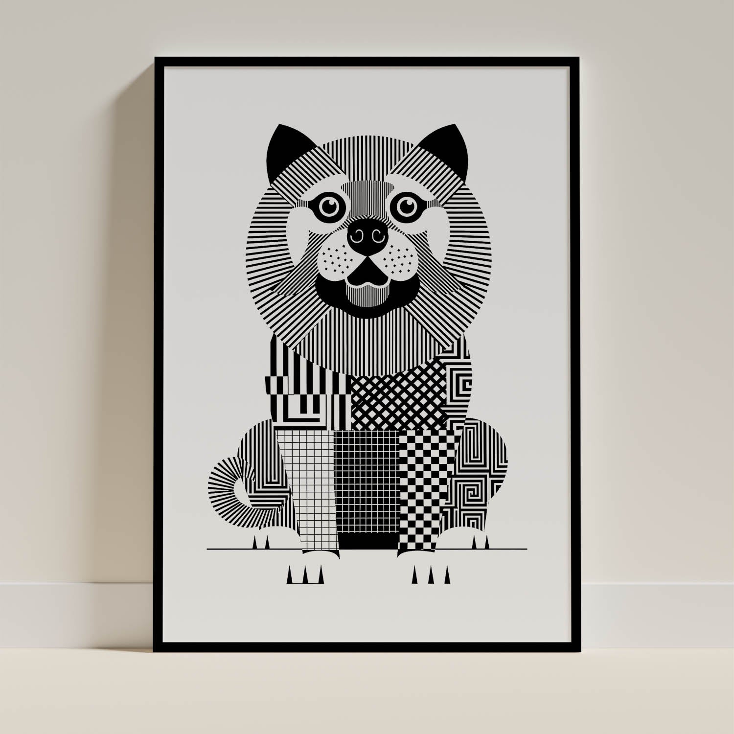 Chow Chow Geometric Line Art Print - Framed Mockup