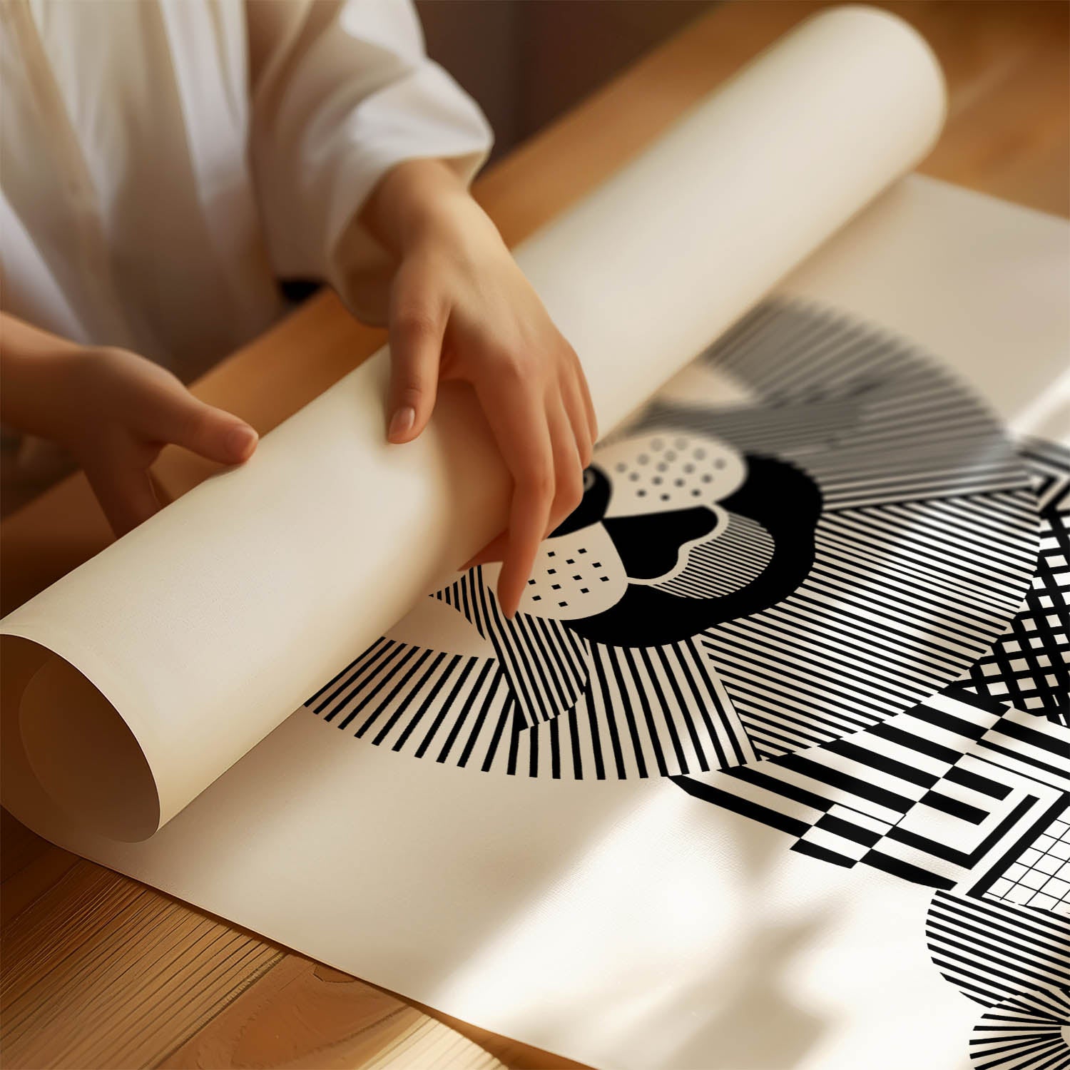 Chow Chow Geometric Line Art Print - Framed Mockup