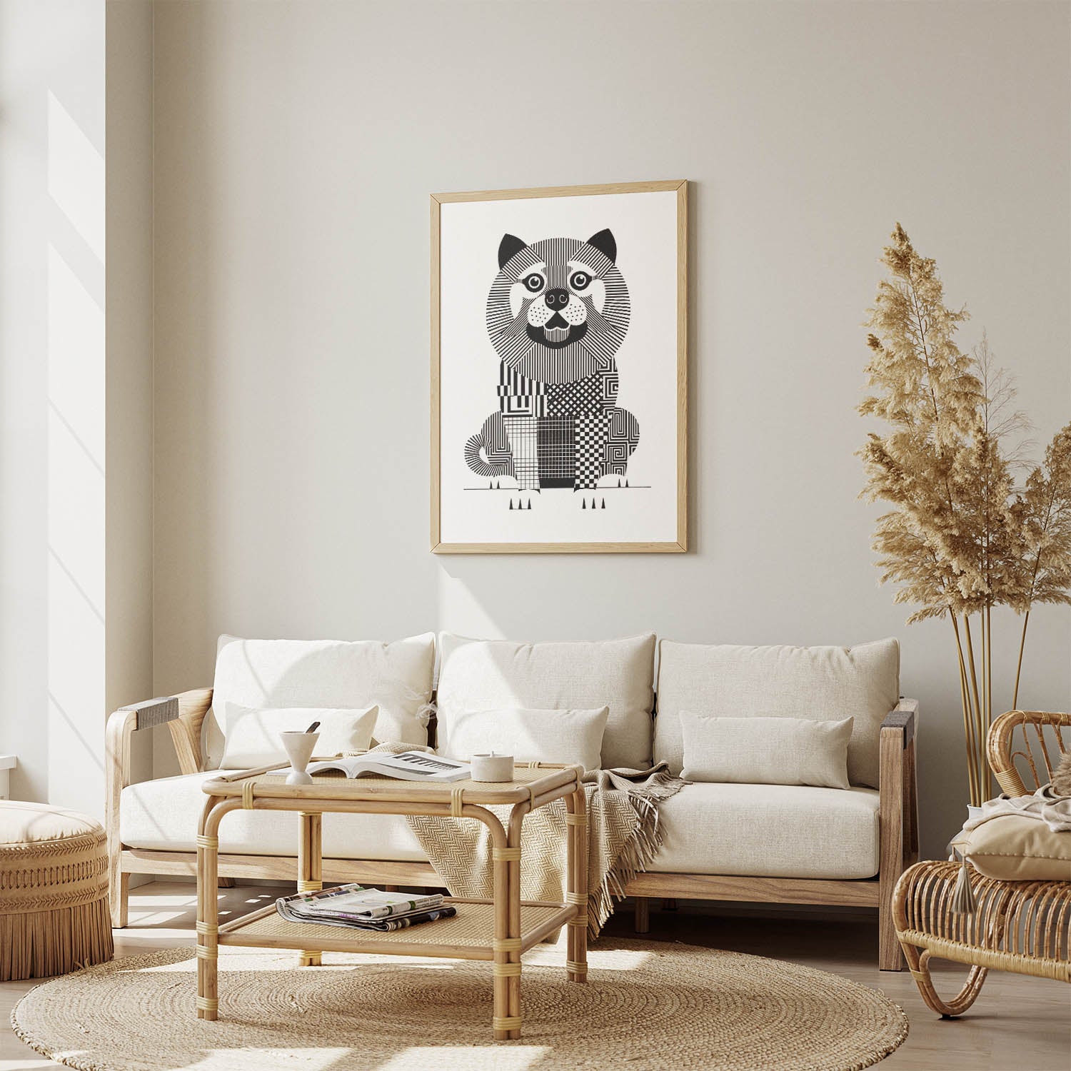 Chow Chow Geometric Line Art Print - Framed Mockup