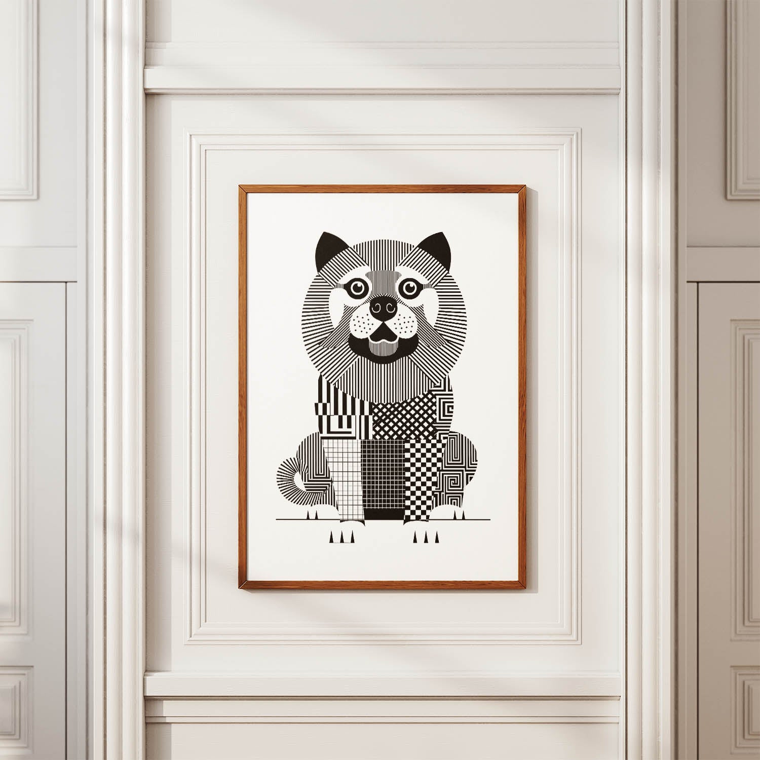 Chow Chow Geometric Line Art Print - Framed Mockup