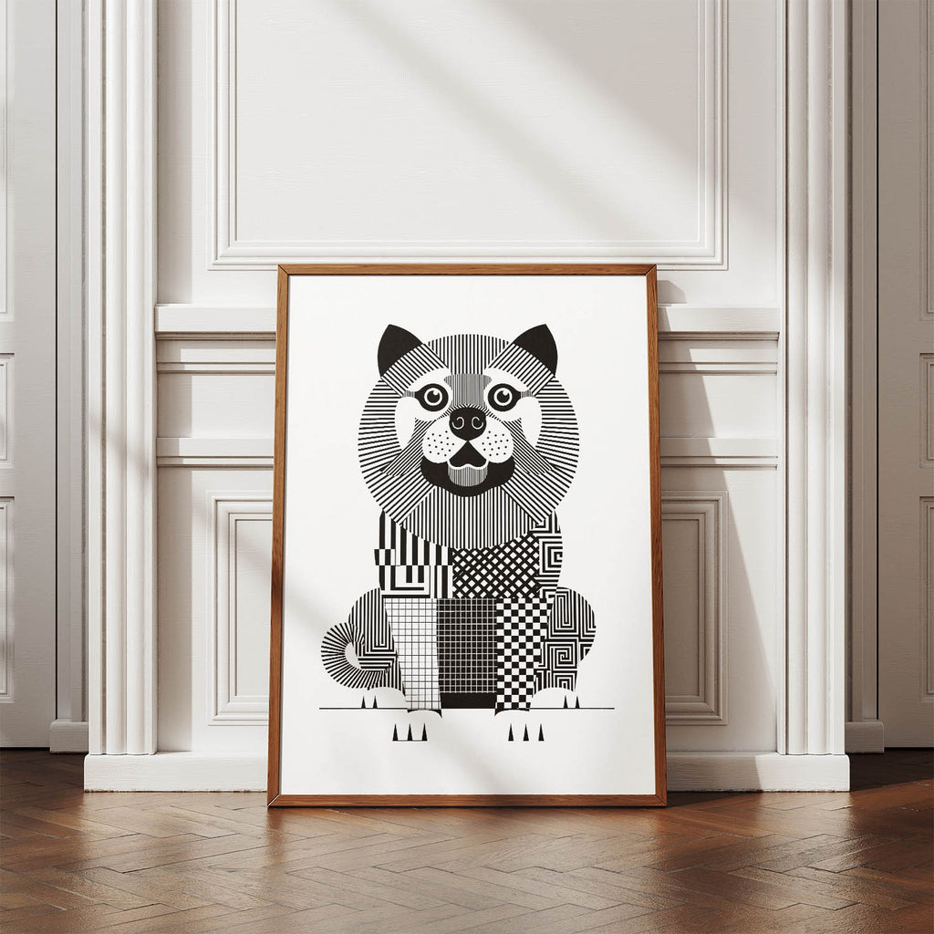 Chow Chow Geometric Line Art Print - Framed Mockup
