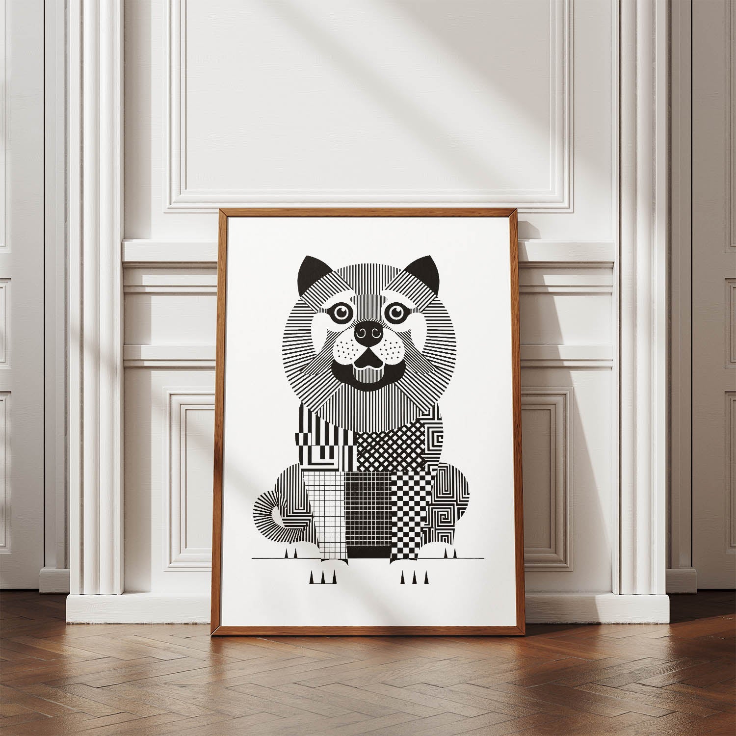 Chow Chow Geometric Line Art Print - Framed Mockup