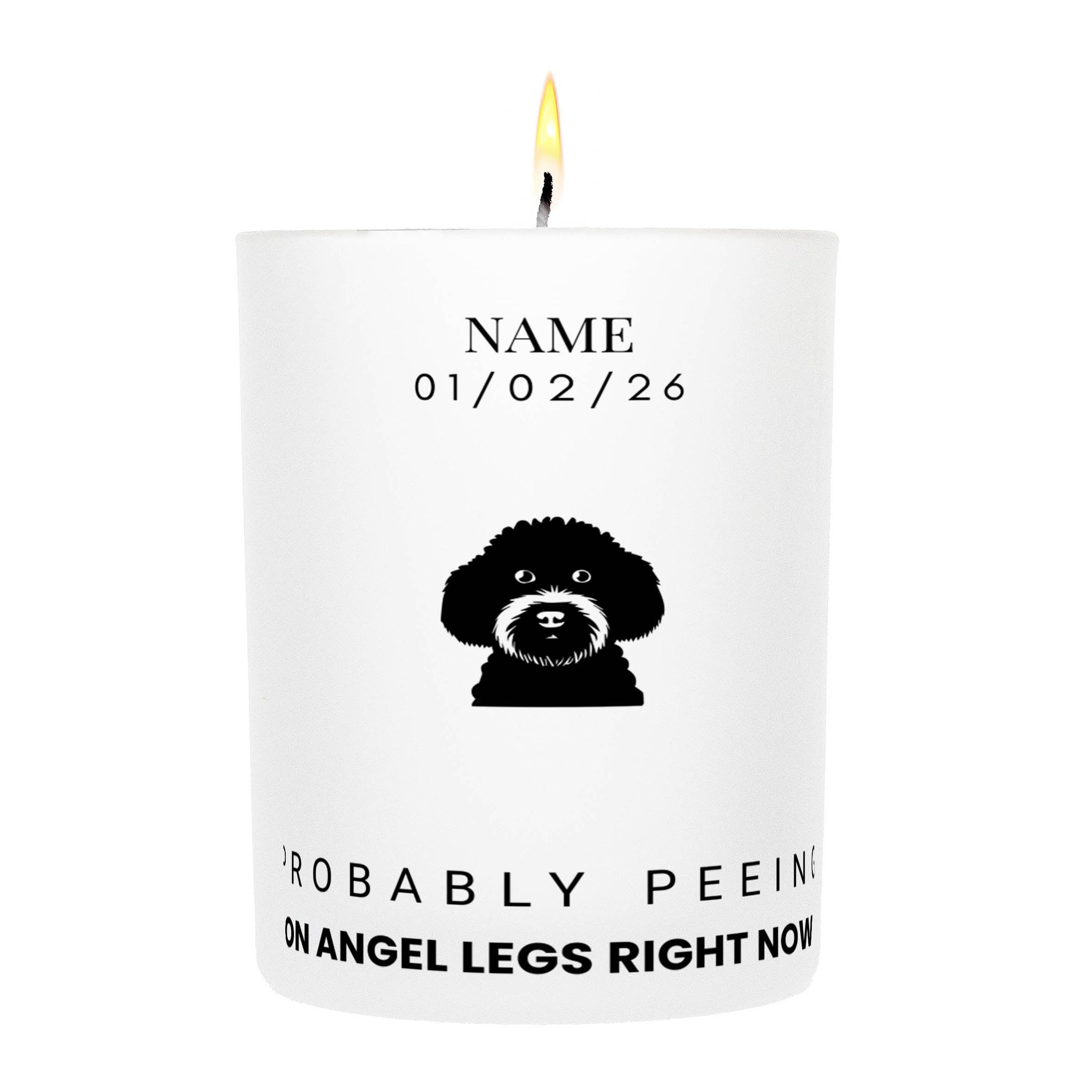Cobberdog – Probably Peeing on Angel Legs Right Now Custom Candle