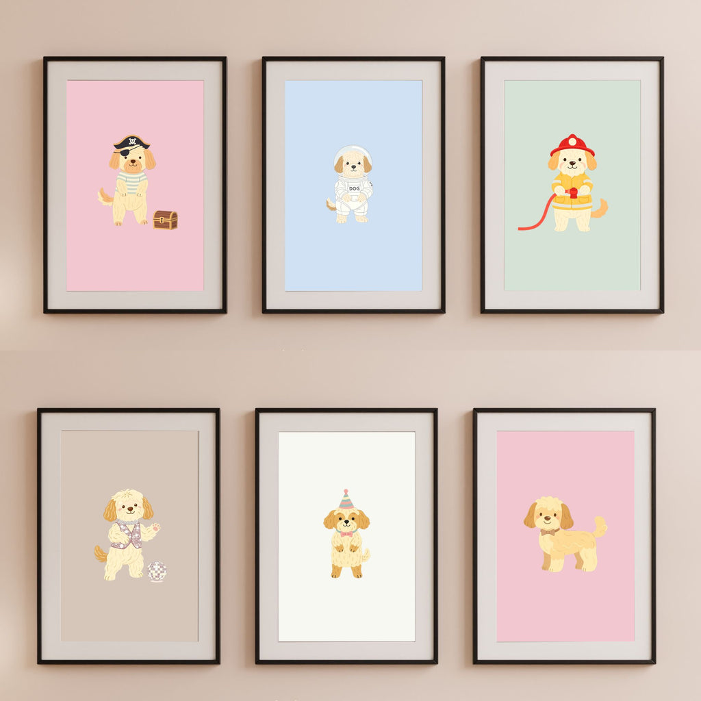 Cobberdog Kids Nursery Wall Art Print Bundle — 22 Dog Costume Designs, 5 Colours, 6 Print Sizes | Digital Download