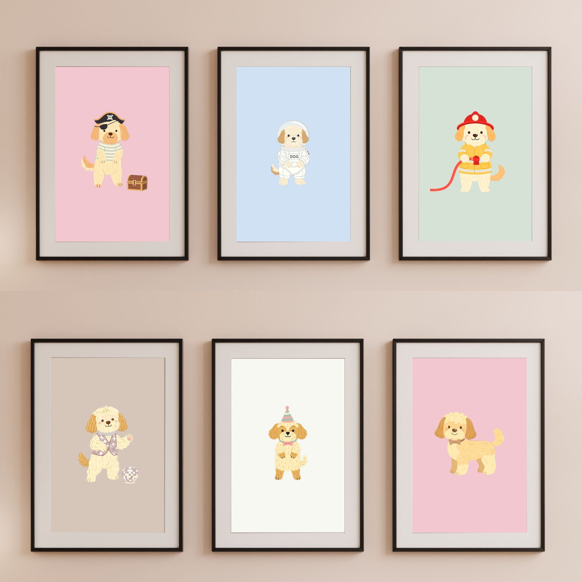 Cobberdog Kids Nursery Wall Art Print Bundle — 22 Dog Costume Designs, 5 Colours, 6 Print Sizes | Digital Download