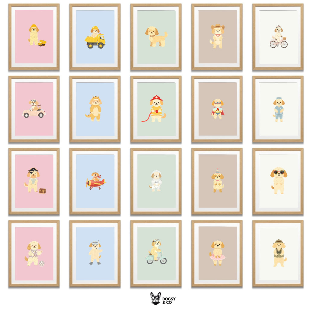 Cobberdog Kids Nursery Wall Art Print Bundle — 22 Dog Costume Designs, 5 Colours, 6 Print Sizes | Digital Download