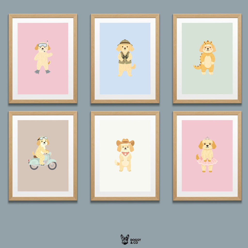 Cobberdog Kids Nursery Wall Art Print Bundle — 22 Dog Costume Designs, 5 Colours, 6 Print Sizes | Digital Download
