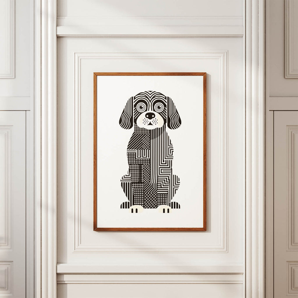 Cobberdog Geometric Line Art Print - Framed Mockup