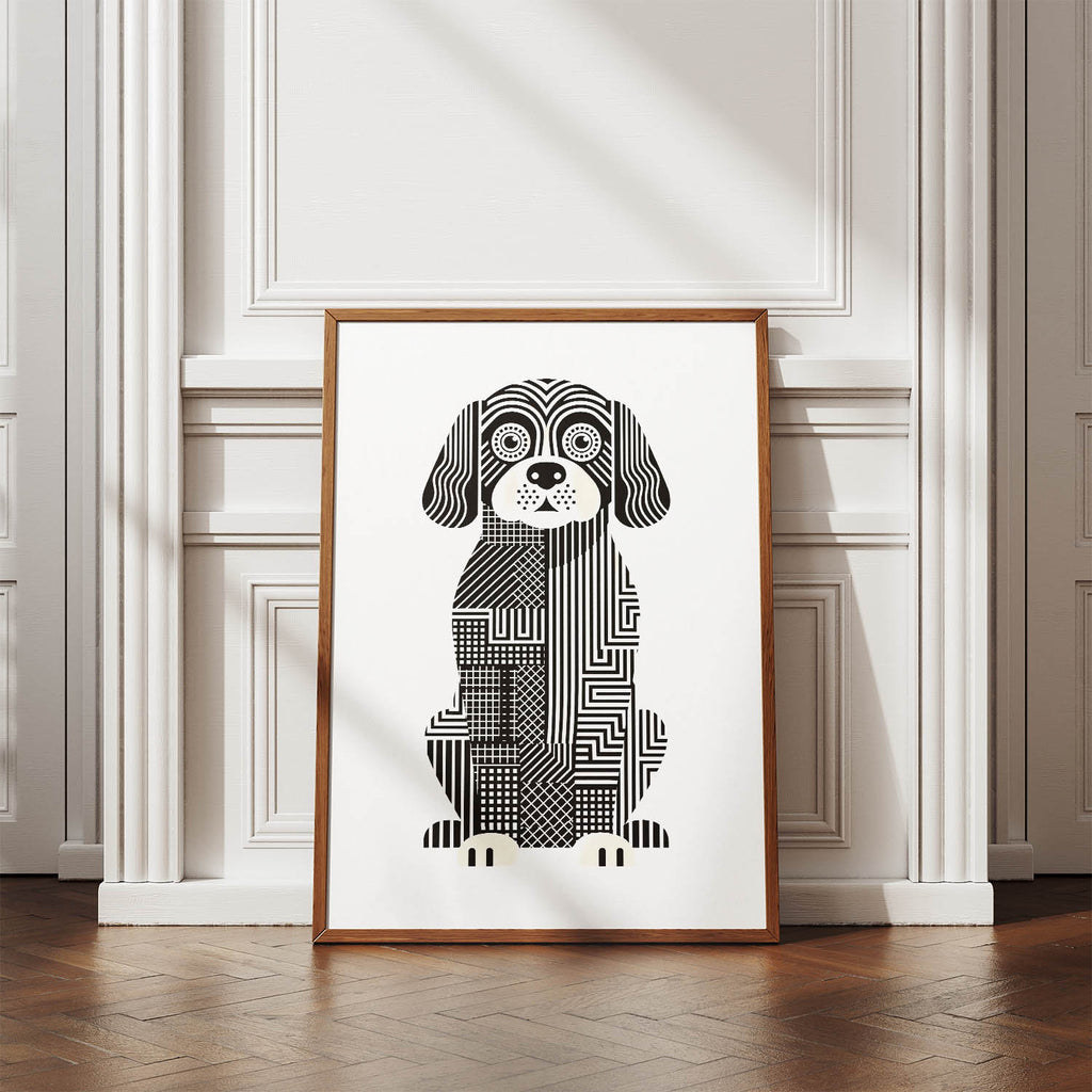 Cobberdog Geometric Line Art Print - Framed Mockup