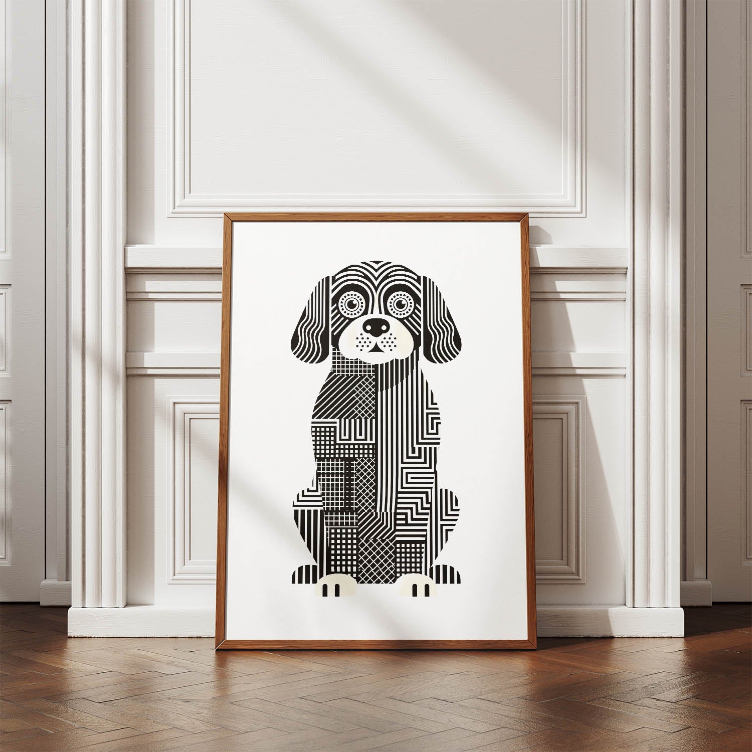Cobberdog Geometric Line Art Print - Framed Mockup