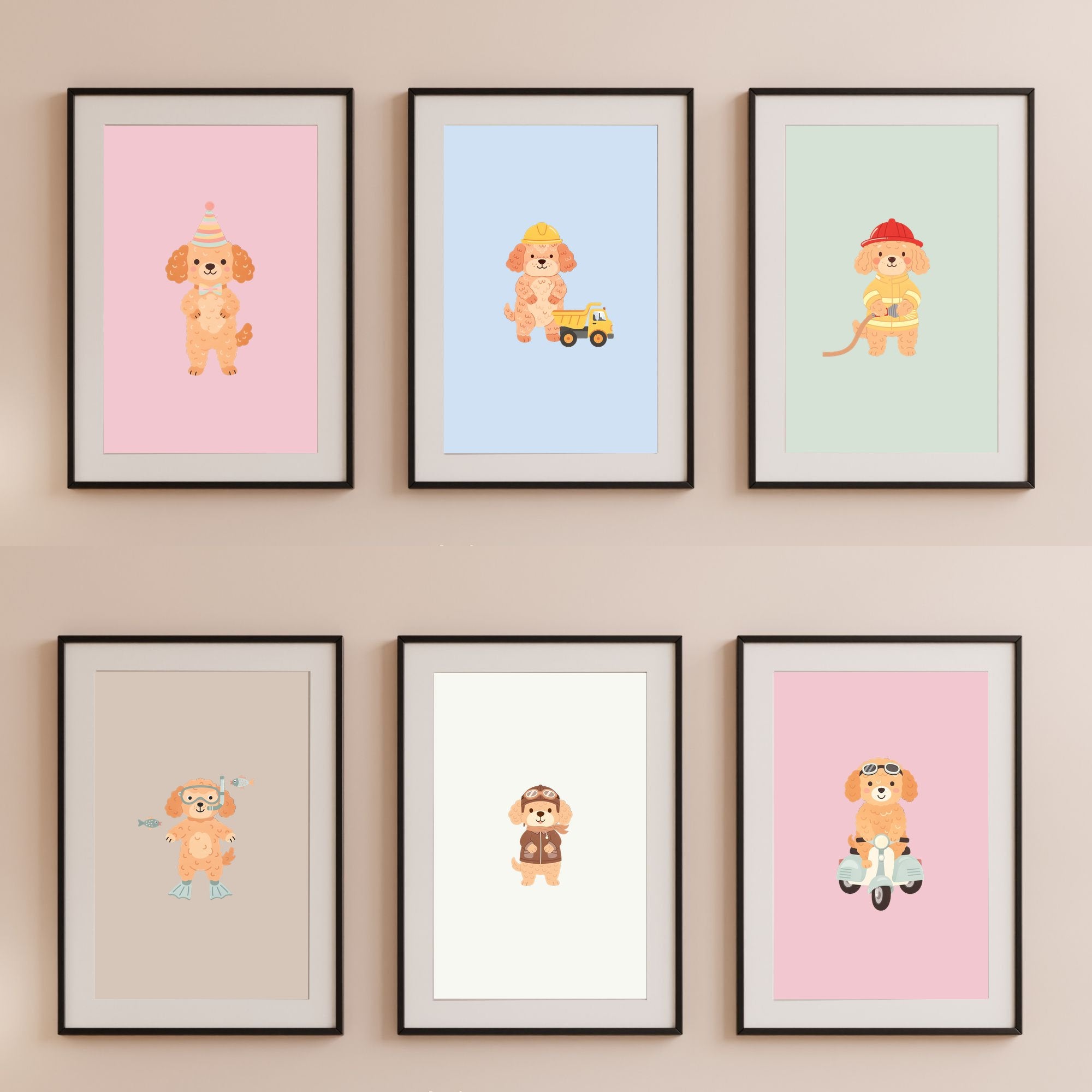 Cockapoo Kids Nursery Wall Art Print Bundle — 22 Dog Costume Designs, 5 Colours, 6 Print Sizes | Digital Download