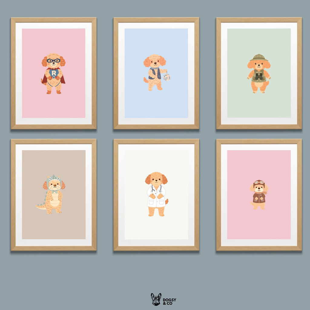 Cockapoo Kids Nursery Wall Art Print Bundle — 22 Dog Costume Designs, 5 Colours, 6 Print Sizes | Digital Download