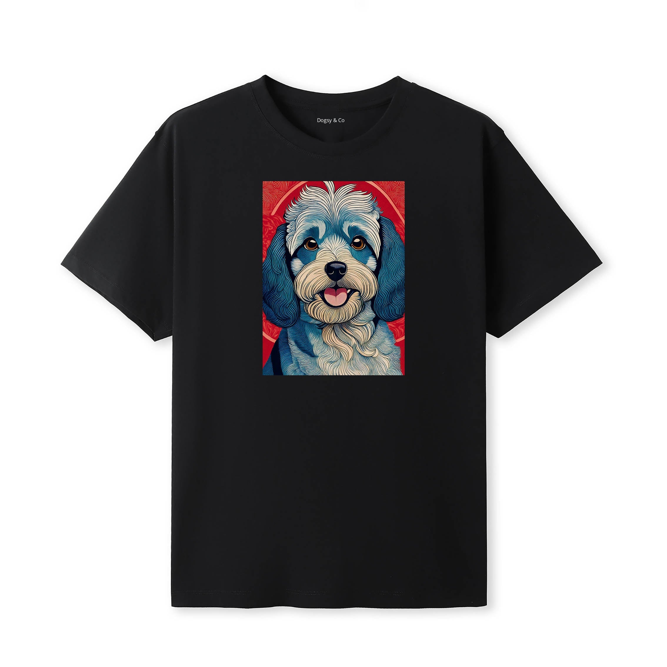 Cockapoo Hokusai Dog Portrait T-Shirt Black